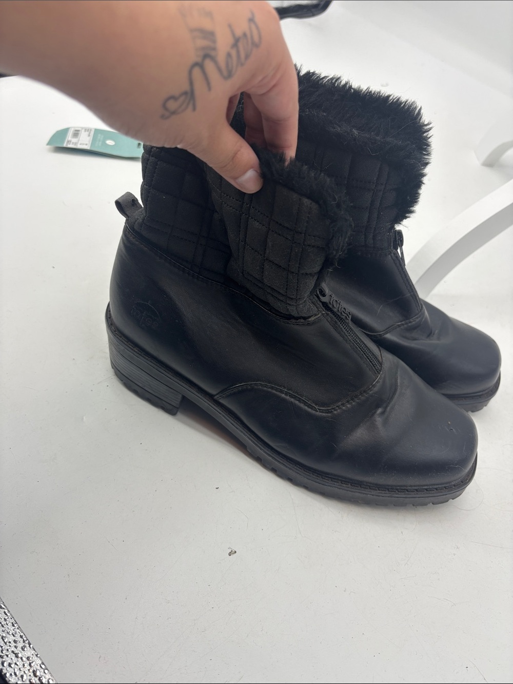 totes Black Quilted Faux-Fur Ankle Booties